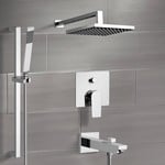 Remer TSR41 Chrome Tub and Shower Faucet Set with Rain Shower Head and Hand Shower